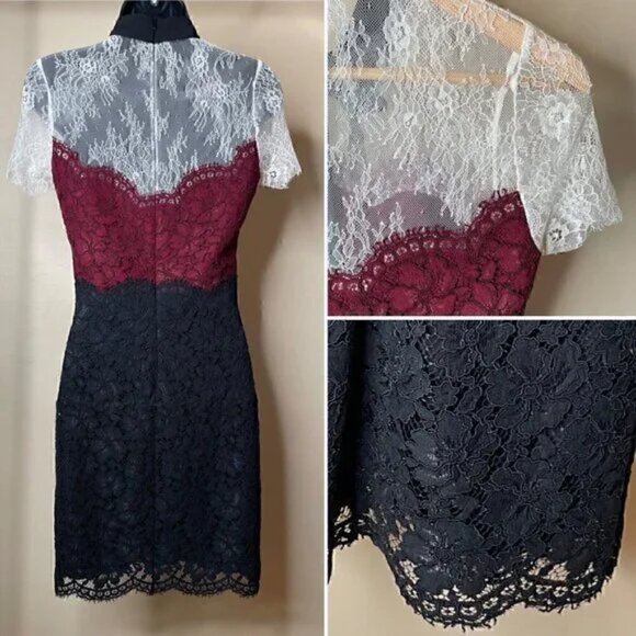 Sandro Paris Tri-Tone Lace Dress Size 1 US S - Picture 7 of 16